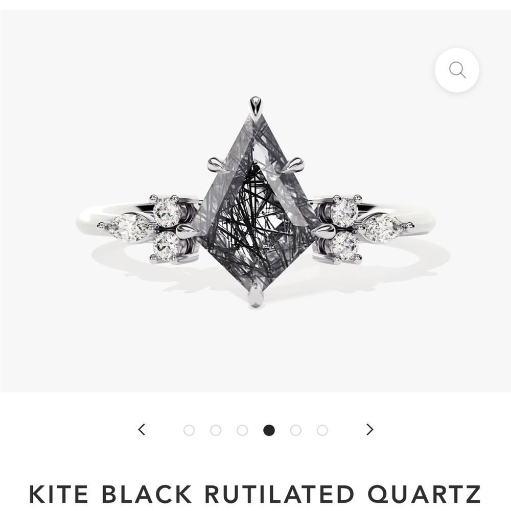 KITE BLACK RUTILATED QUARTZ ENGAGEMENT RING WITH MARQUISE MOISSANITE SIDESTONES